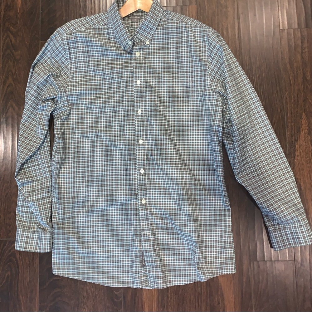 Eddie Bauer plaid maroon/grey wrinklefree buttondown Tall L. - Picture 1 of 10